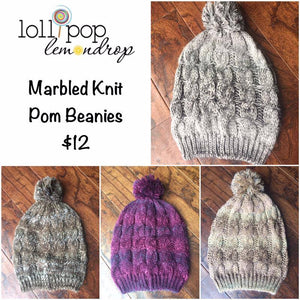 Cable Knit Multitone Slouch Pom Beanies (Adult/One Size) *CLEARANCE*