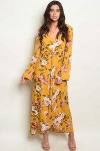 New Women's Boutique Mustard Floral Maxi Dress/Shorts Romper S, M, L