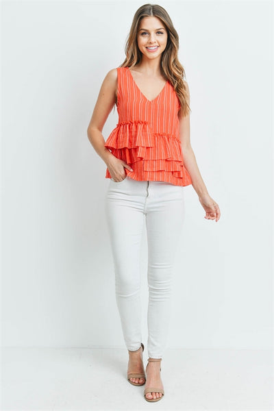 New Women's Boutique Striped Ruffled Frilled Sleeveless Top S, M, L