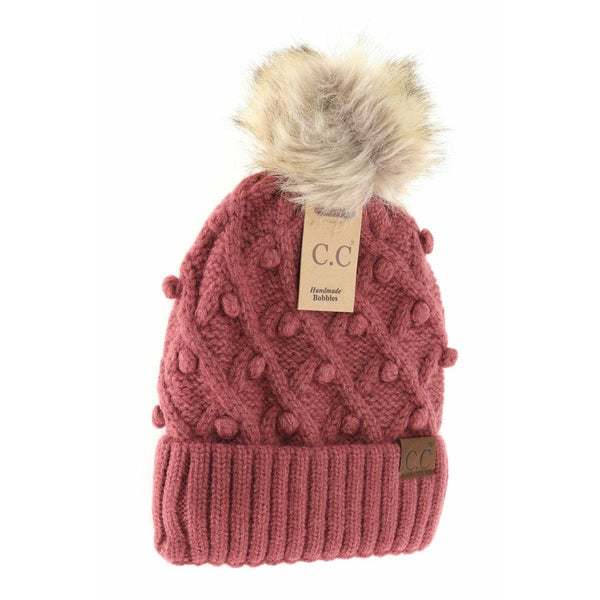 C.C Bobble Knit Lined Pom Beanies  *Many Colors*