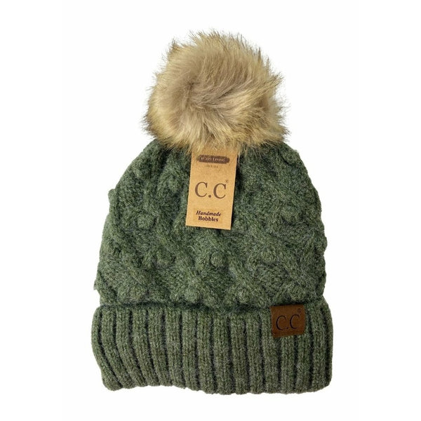 C.C Bobble Knit Lined Pom Beanies  *Many Colors*