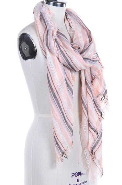 Frayed Edge Woven Striped Lightweight Scarf