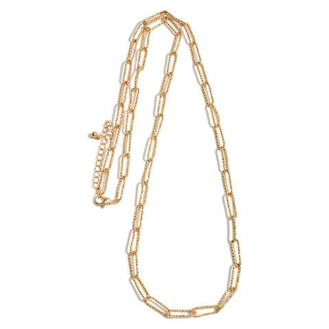 Gold Diamond Cut Long Chain Link Necklace