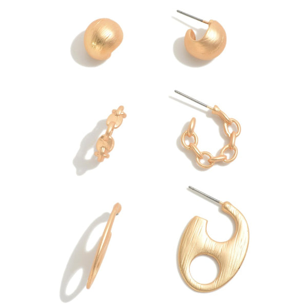 Gold Textured 3pc Earring Set