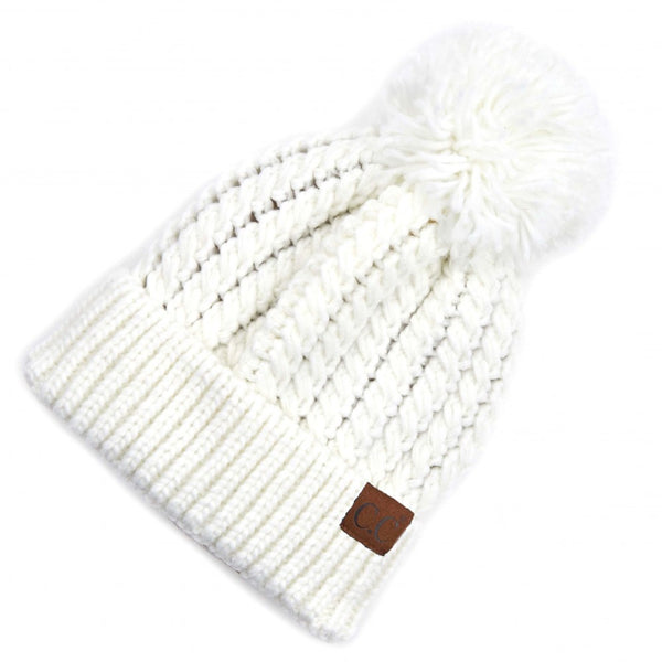 CC Twisted Mock Cable Knit Pom Beanie
