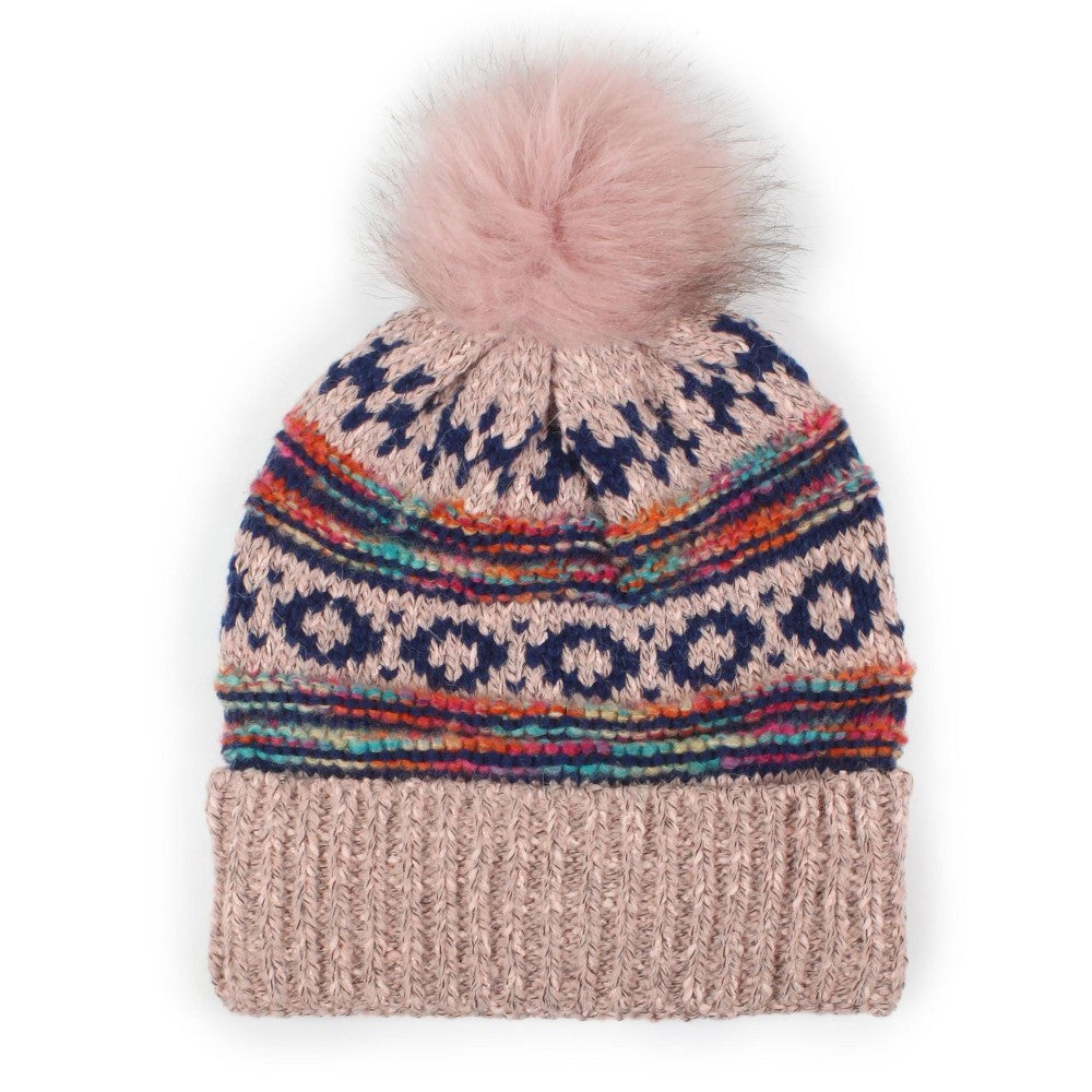 Chunky Knit Faux Fur Pom Beanies