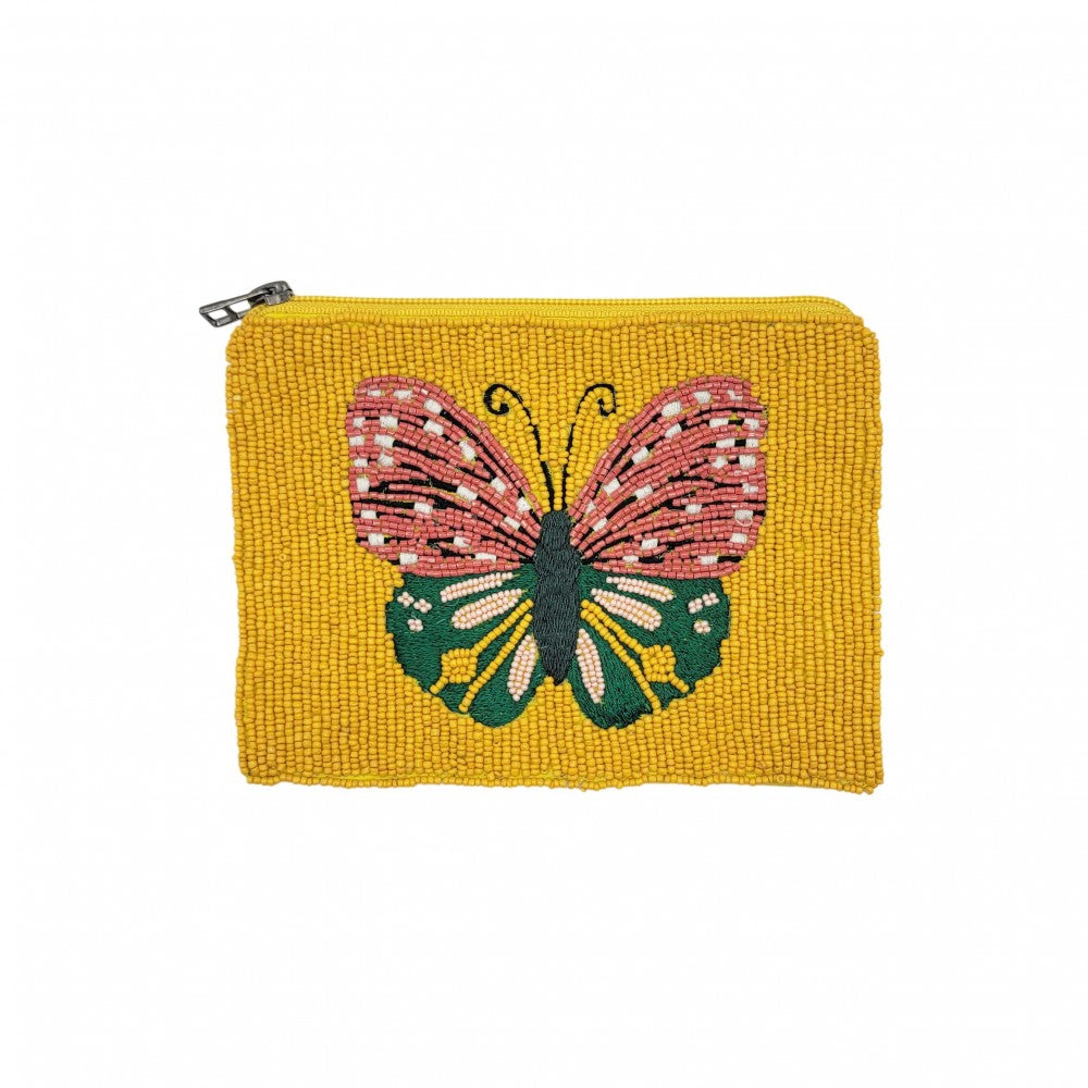 Hand Beaded Embroidered Butterfly Pouch