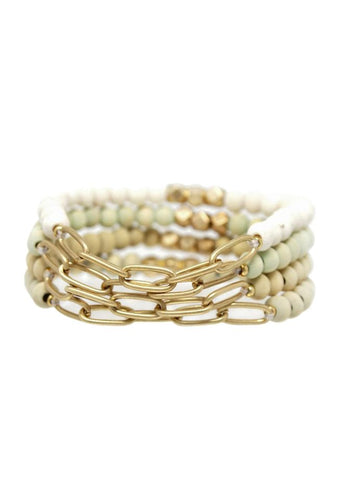 Multi-Strand Wooden Beaded Stretch Bracelet With Gold Accents