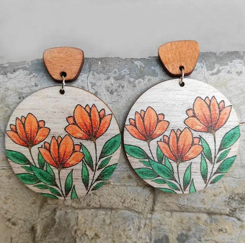 Floral Wooden Earrings