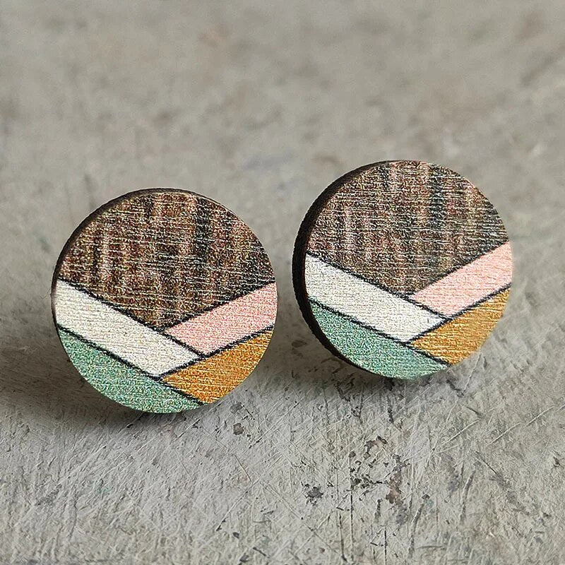 Small Retro Inspired Wooden Post Earrings