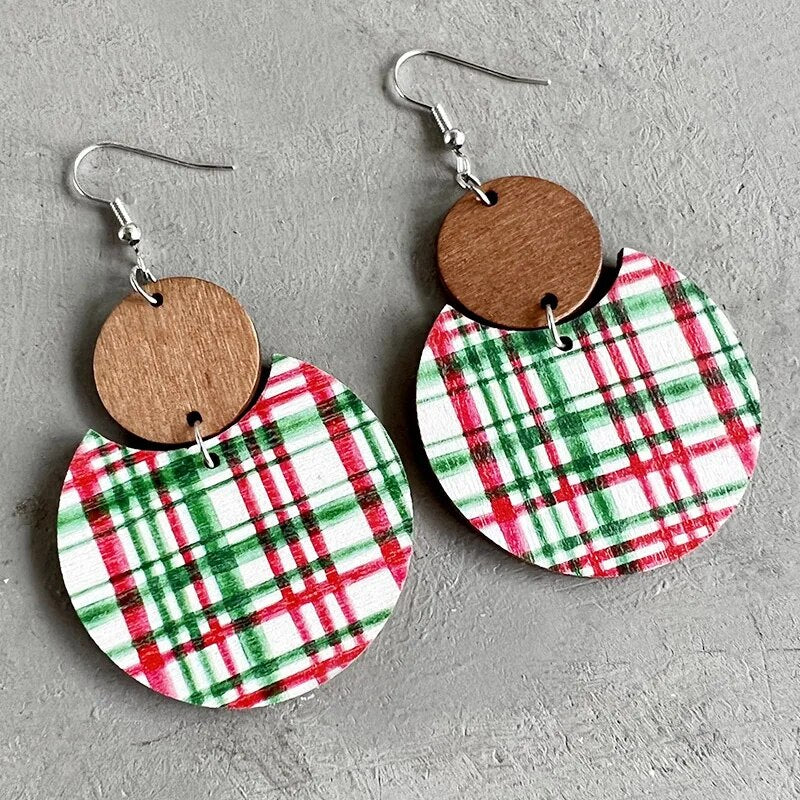 "Plaid about Christmas" Wooden Earrings
