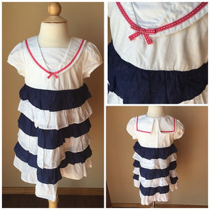 Pre-Loved Girls Gymboree Nautical Tiered Ruffle Dress, size 5T