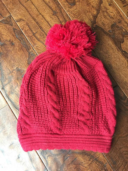 Cable Knit Banded Pom Beanies (Adult/One Size) *CLEARANCE*