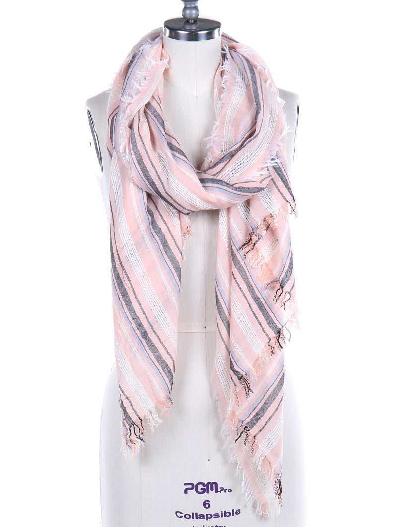 Frayed Edge Woven Striped Lightweight Scarf