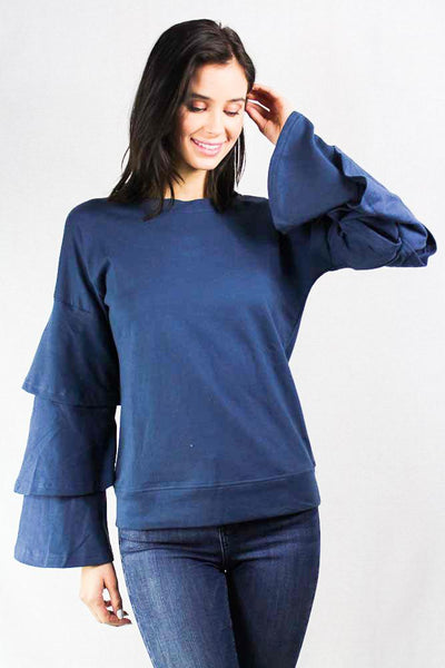 New Women's Boutique Ruffle Sleeve Thin Sweatshirt Top XS, S & XL