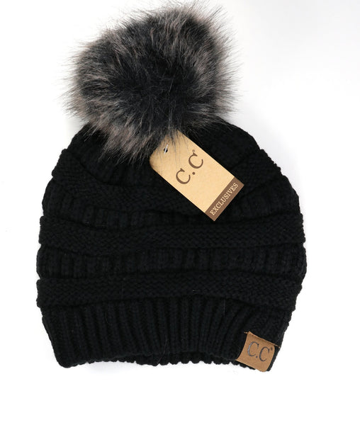 C.C Matching Faux Fur Pom Beanies (Adult/One Size) (6 Colors)