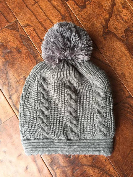 Cable Knit Banded Pom Beanies (Adult/One Size) *CLEARANCE*