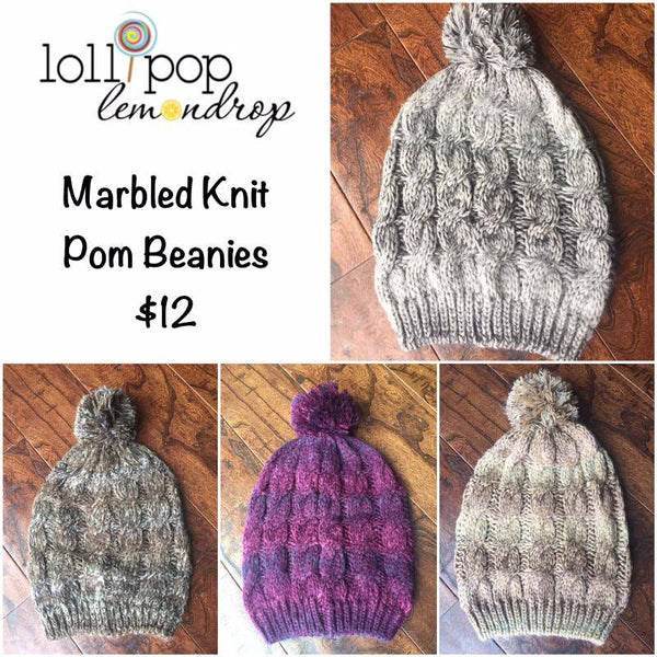 Cable Knit Multitone Slouch Pom Beanies (Adult/One Size) *CLEARANCE*