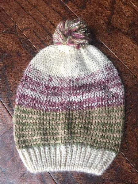 Multitone Striped Slouch Pom Beanies (Adult/One Size) *CLEARANCE*