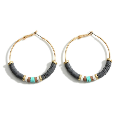 Heishi Bead Hoop Earrings Featuring Multicolor Details and Gold Accents