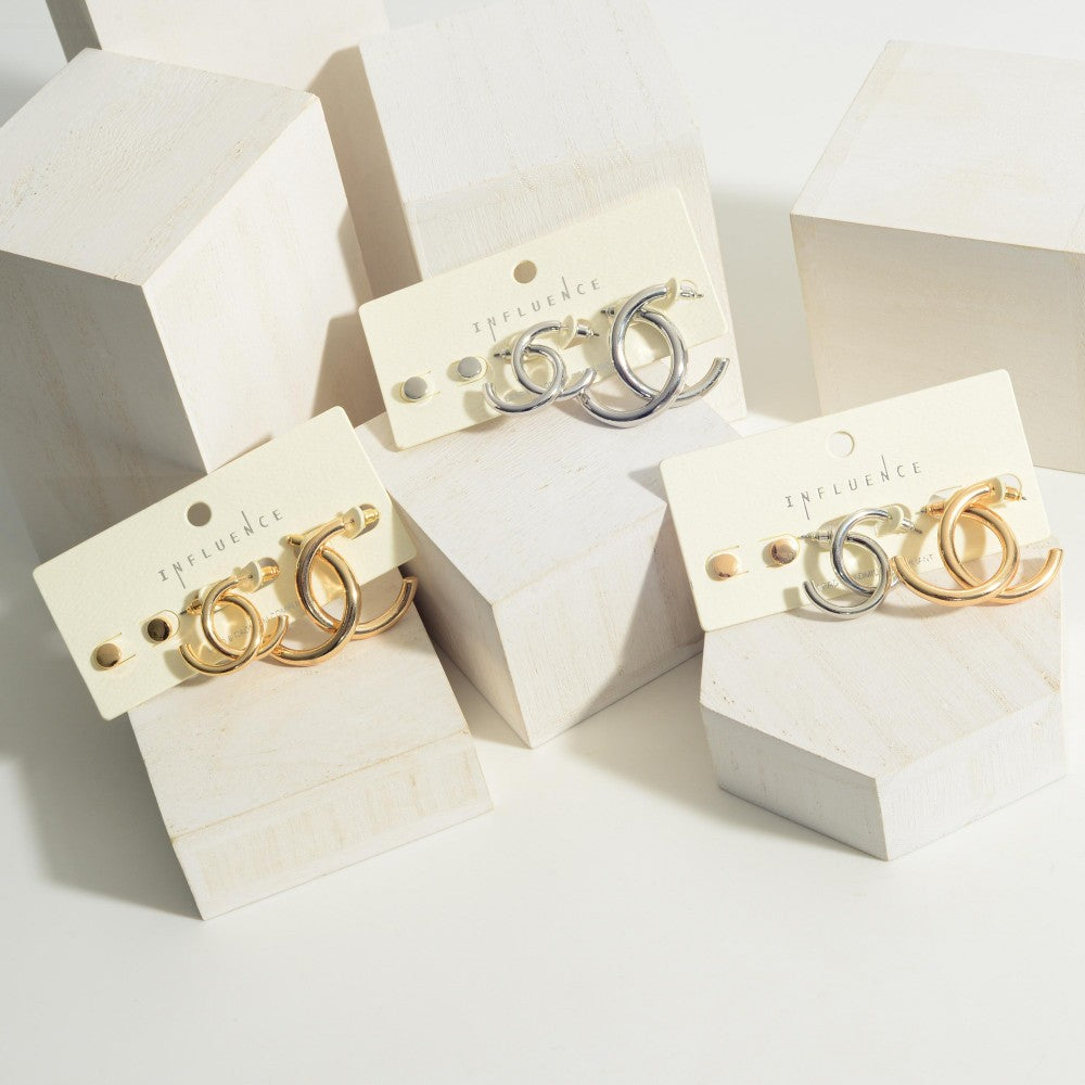 3pc Gold and Silver Hoops & Studs Earring Set