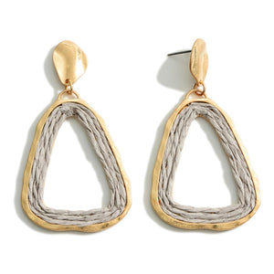 Gold Drop Earrings Featuring Rattan Accents