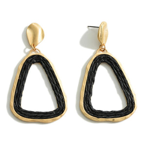 Gold Drop Earrings Featuring Rattan Accents