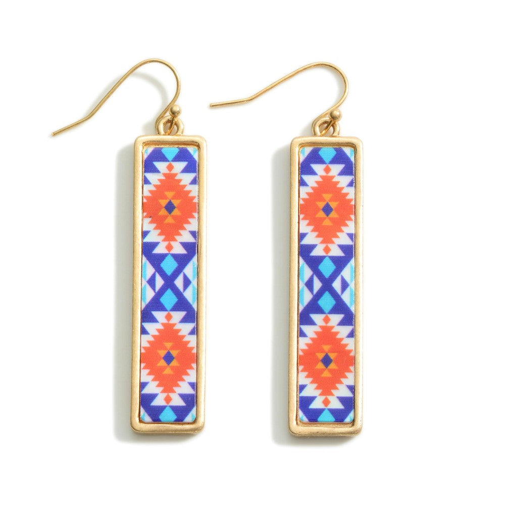 Iridescent Aztec Print Drop Earrings