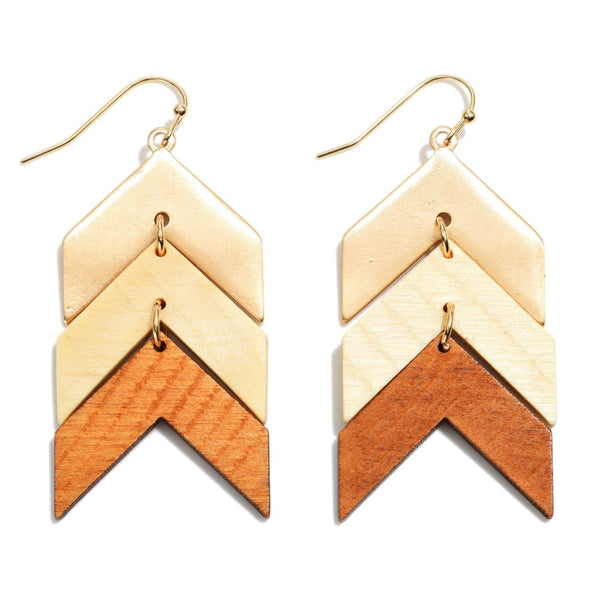 Wood & Gold Chevron Earrings