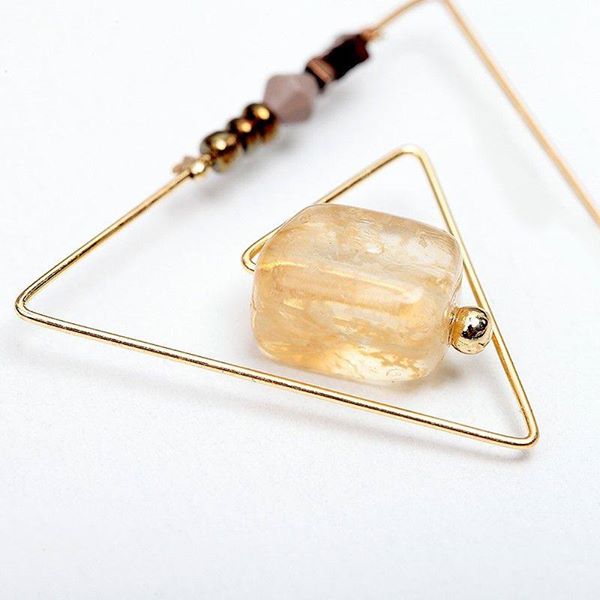 Silver & Gold Geometric Triangular Hook & Stone Earrings