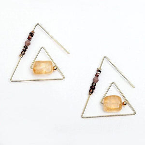 Silver & Gold Geometric Triangular Hook & Stone Earrings