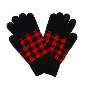 Buffalo Check Knit Gloves With Smart Tip Finger