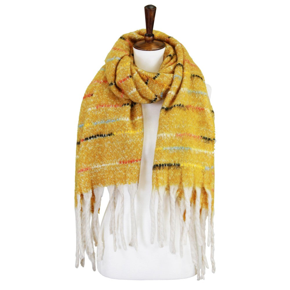 Soft Knit Scarf With Texture and Tassel Fringe