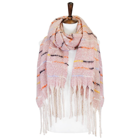 Soft Knit Scarf With Texture and Tassel Fringe