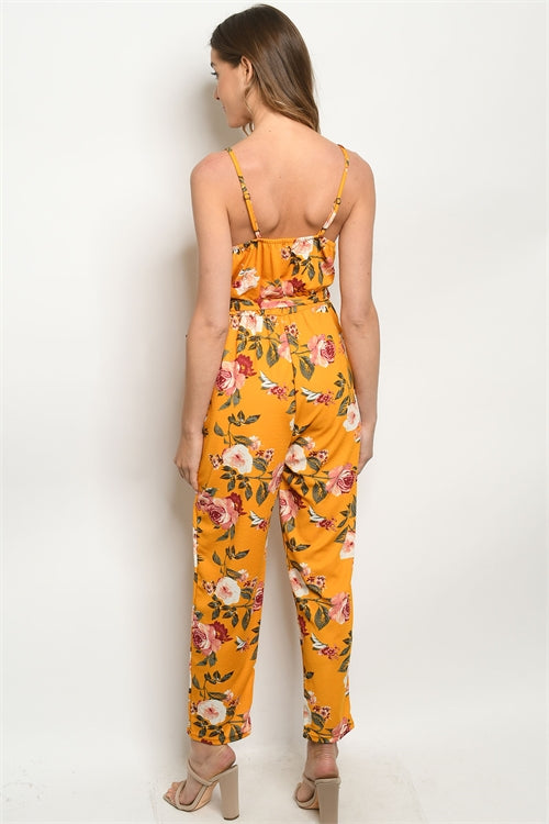 New Women s Boutique Mustard Floral Jumpsuit Romper S M L Lollipop Lemondrop