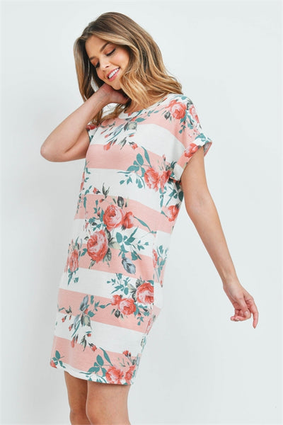 New Women's Boutique Floral Stripe Dress w/Pockets S, M, L