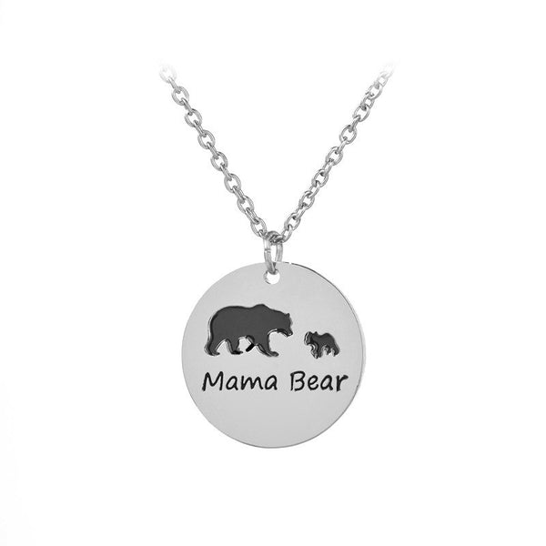Mama Bear & Cub Circle Pendant Style Necklace