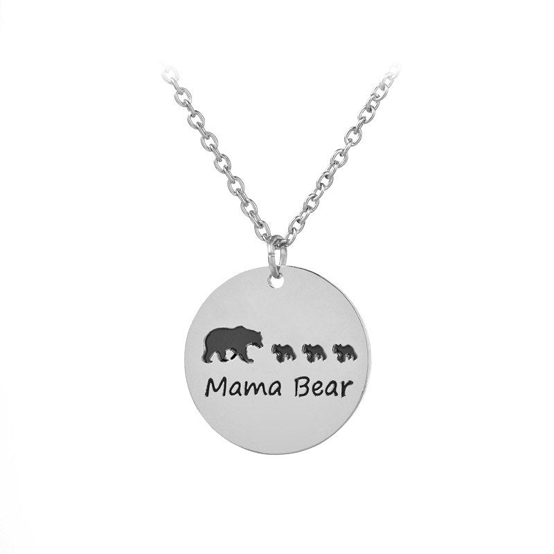 Mama Bear & Cub Circle Pendant Style Necklace