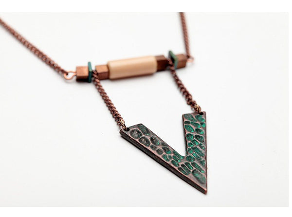 Tribal Chevron, Stone and Metal Long Statement Necklace