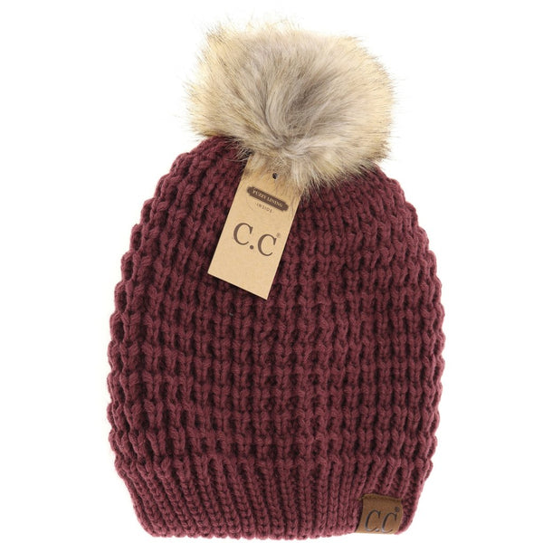 CC Waffle Knit Lined Pom Beanies (Adult/One Size) Many Colors