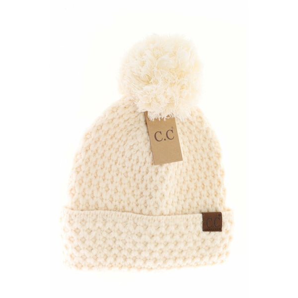 CC Bee Stich Knit Pom Beanie (Adult/One Size) Many Colors