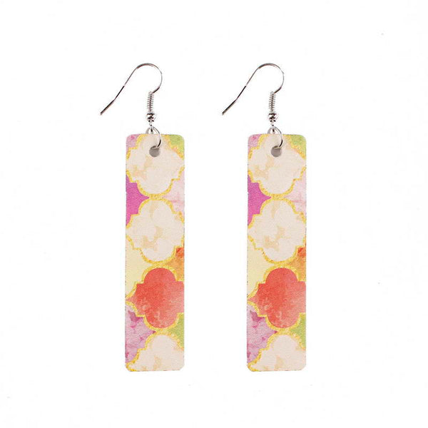 Faux Leather Colorful Print Moroccan Rectangular Earrings 5 Designs!