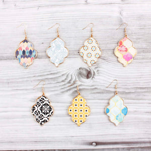 Colorful Print Gold Moroccan Drop Earrings 6 Designs!