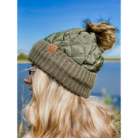 C.C. Quilted Puffer Pom Beanies *Multiple Colors*