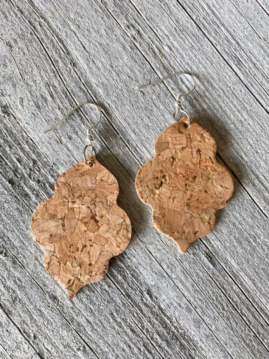 Pressed Cork & Gold Accent Earrings