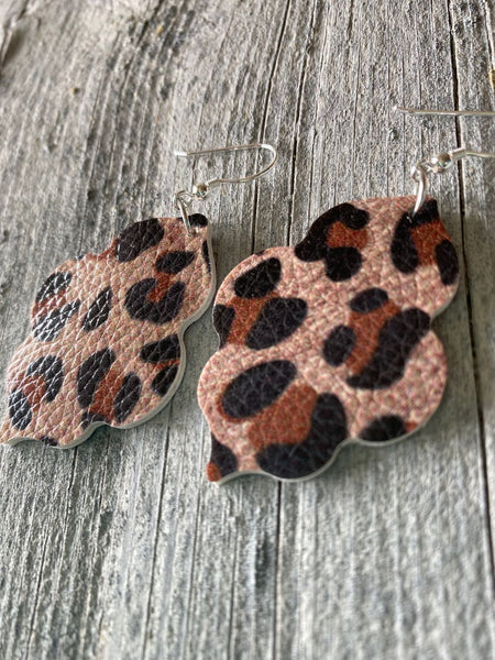 Faux Leather Leopard Animal Print Earrings