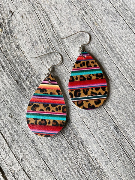 Faux Leather Colorful Print Drop Earrings 4 Designs!