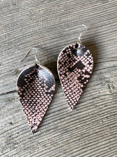 Faux Leather Snake Skin Print Leaf Earrings *4 Prints*