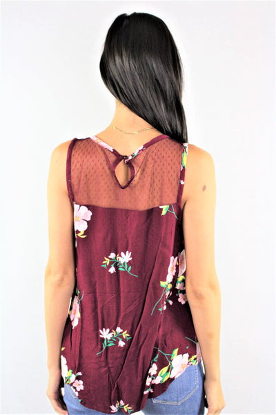 New Women's Boutique Sleeveless Floral Top with Lace Detail S & M Only