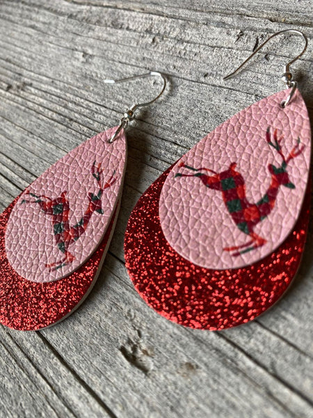 Oh Deer! Faux Leather Double Layered Christmas Deer Earrings